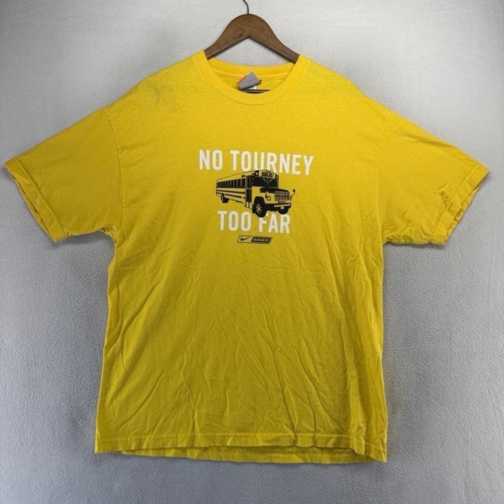 Vintage Nike Bauer Shirt Mens XL Yellow No Tourney Too Far Graphic Hockey Y2k